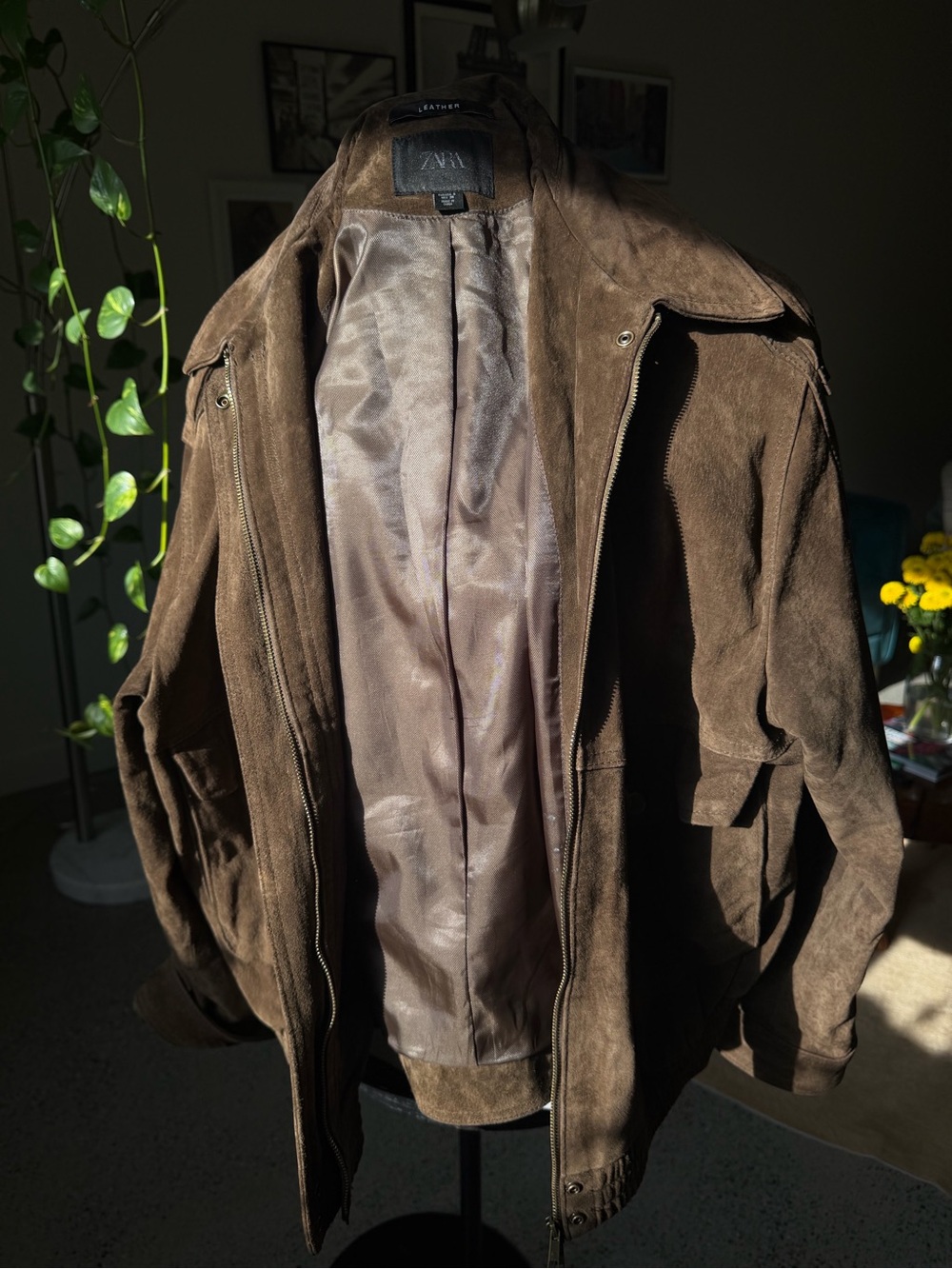 Zara Brown Suede Bomber Jacket - Picture 7 of 7